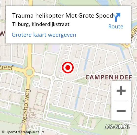 Locatie op kaart van de 112 melding: Trauma helikopter Met Grote Spoed Naar Tilburg, Kinderdijkstraat op 14 oktober 2022 12:25