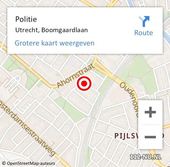 Locatie op kaart van de 112 melding: Politie Utrecht, Boomgaardlaan op 1 augustus 2014 13:43