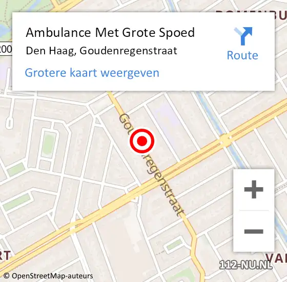 Locatie op kaart van de 112 melding: Ambulance Met Grote Spoed Naar Den Haag, Goudenregenstraat op 14 oktober 2022 13:09