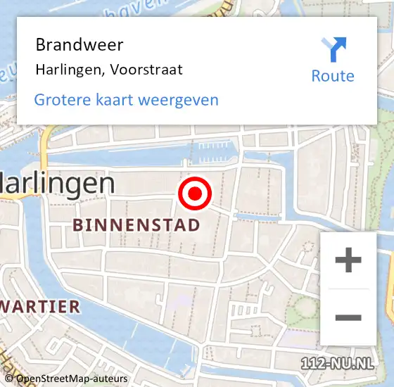 Locatie op kaart van de 112 melding: Brandweer Harlingen, Voorstraat op 14 oktober 2022 13:10