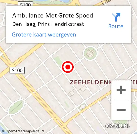 Locatie op kaart van de 112 melding: Ambulance Met Grote Spoed Naar Den Haag, Prins Hendrikstraat op 14 oktober 2022 13:30