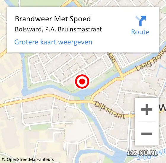 Locatie op kaart van de 112 melding: Brandweer Met Spoed Naar Bolsward, P.A. Bruinsmastraat op 14 oktober 2022 13:37