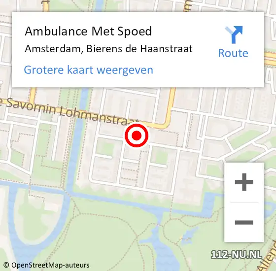 Locatie op kaart van de 112 melding: Ambulance Met Spoed Naar Amsterdam, Bierens de Haanstraat op 14 oktober 2022 13:38