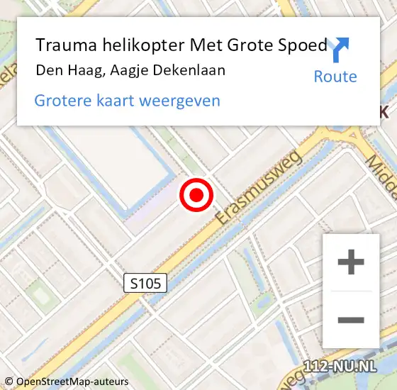 Locatie op kaart van de 112 melding: Trauma helikopter Met Grote Spoed Naar Den Haag, Aagje Dekenlaan op 14 oktober 2022 14:15