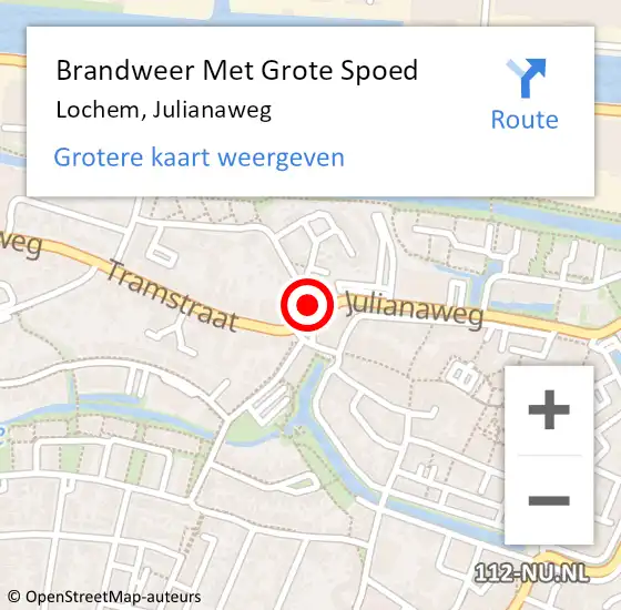 Locatie op kaart van de 112 melding: Brandweer Met Grote Spoed Naar Lochem, Julianaweg op 14 oktober 2022 14:16