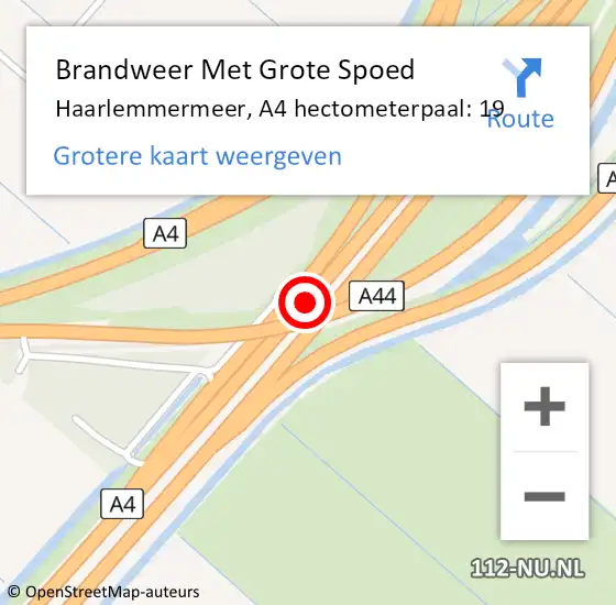 Locatie op kaart van de 112 melding: Brandweer Met Grote Spoed Naar Haarlemmermeer, A4 hectometerpaal: 19 op 14 oktober 2022 14:41