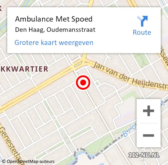 Locatie op kaart van de 112 melding: Ambulance Met Spoed Naar Den Haag, Oudemansstraat op 14 oktober 2022 15:01