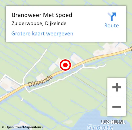 Locatie op kaart van de 112 melding: Brandweer Met Spoed Naar Zuiderwoude, Dijkeinde op 14 oktober 2022 15:20