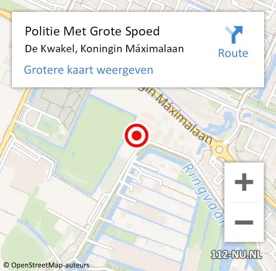 Locatie op kaart van de 112 melding: Politie Met Grote Spoed Naar De Kwakel, Koningin Máximalaan op 14 oktober 2022 15:41