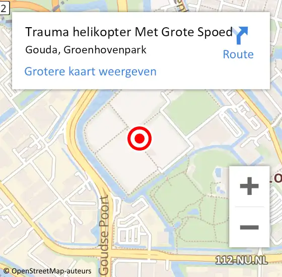 Locatie op kaart van de 112 melding: Trauma helikopter Met Grote Spoed Naar Gouda, Groenhovenpark op 14 oktober 2022 15:51