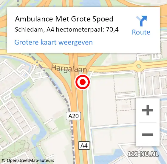 Locatie op kaart van de 112 melding: Ambulance Met Grote Spoed Naar Schiedam, A4 hectometerpaal: 70,4 op 14 oktober 2022 16:09