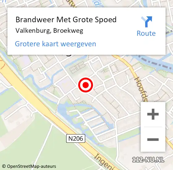 Locatie op kaart van de 112 melding: Brandweer Met Grote Spoed Naar Valkenburg, Broekweg op 14 oktober 2022 16:23