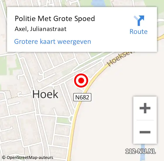 Locatie op kaart van de 112 melding: Politie Met Grote Spoed Naar Axel, Julianastraat op 14 oktober 2022 16:38