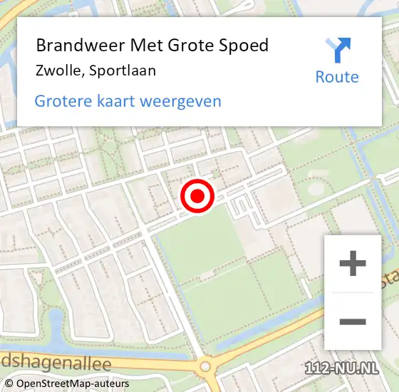 Locatie op kaart van de 112 melding: Brandweer Met Grote Spoed Naar Zwolle, Sportlaan op 14 oktober 2022 16:44