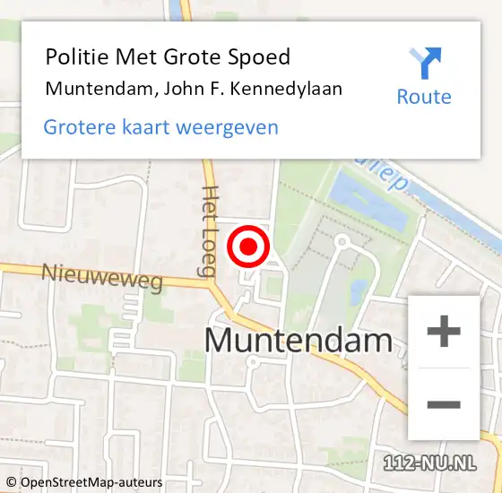 Locatie op kaart van de 112 melding: Politie Met Grote Spoed Naar Muntendam, John F. Kennedylaan op 14 oktober 2022 17:06