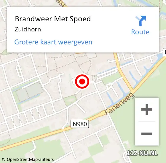 Locatie op kaart van de 112 melding: Brandweer Met Spoed Naar Zuidhorn op 14 oktober 2022 17:11