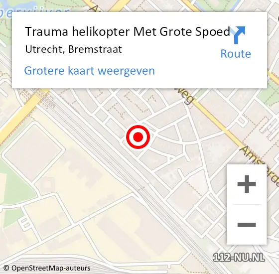 Locatie op kaart van de 112 melding: Trauma helikopter Met Grote Spoed Naar Utrecht, Bremstraat op 14 oktober 2022 17:20