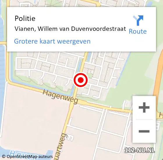 Locatie op kaart van de 112 melding: Politie Vianen, Willem van Duvenvoordestraat op 14 oktober 2022 17:24