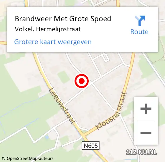 Locatie op kaart van de 112 melding: Brandweer Met Grote Spoed Naar Volkel, Hermelijnstraat op 14 oktober 2022 17:25