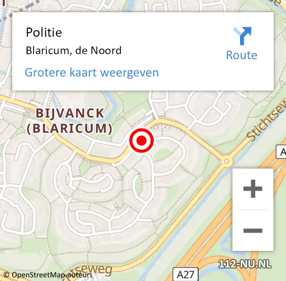 Locatie op kaart van de 112 melding: Politie Blaricum, de Noord op 14 oktober 2022 17:26