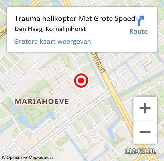 Locatie op kaart van de 112 melding: Trauma helikopter Met Grote Spoed Naar Den Haag, Kornalijnhorst op 14 oktober 2022 17:48