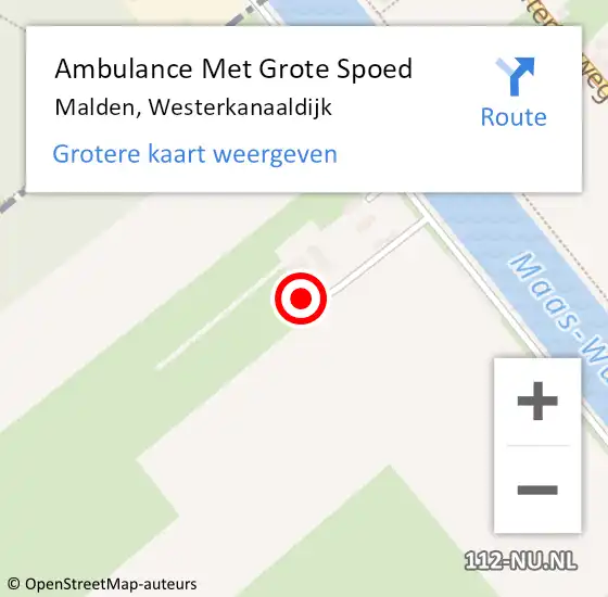 Locatie op kaart van de 112 melding: Ambulance Met Grote Spoed Naar Malden, Westerkanaaldijk op 14 oktober 2022 17:55