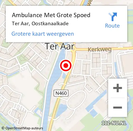 Locatie op kaart van de 112 melding: Ambulance Met Grote Spoed Naar Ter Aar, Oostkanaalkade op 14 oktober 2022 18:22