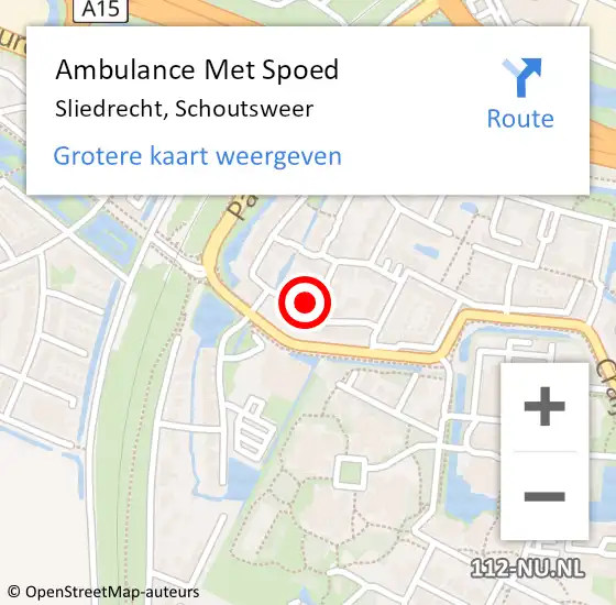 Locatie op kaart van de 112 melding: Ambulance Met Spoed Naar Sliedrecht, Schoutsweer op 14 oktober 2022 18:25