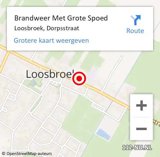 Locatie op kaart van de 112 melding: Brandweer Met Grote Spoed Naar Loosbroek, Dorpsstraat op 14 oktober 2022 18:41