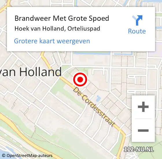 Locatie op kaart van de 112 melding: Brandweer Met Grote Spoed Naar Hoek van Holland, Orteliuspad op 14 oktober 2022 19:24