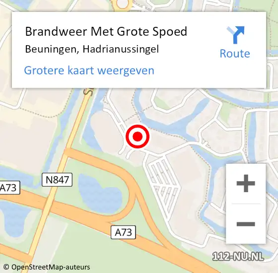 Locatie op kaart van de 112 melding: Brandweer Met Grote Spoed Naar Beuningen, Hadrianussingel op 14 oktober 2022 19:36