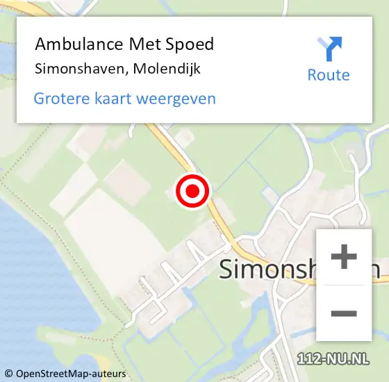 Locatie op kaart van de 112 melding: Ambulance Met Spoed Naar Simonshaven, Molendijk op 14 oktober 2022 19:37