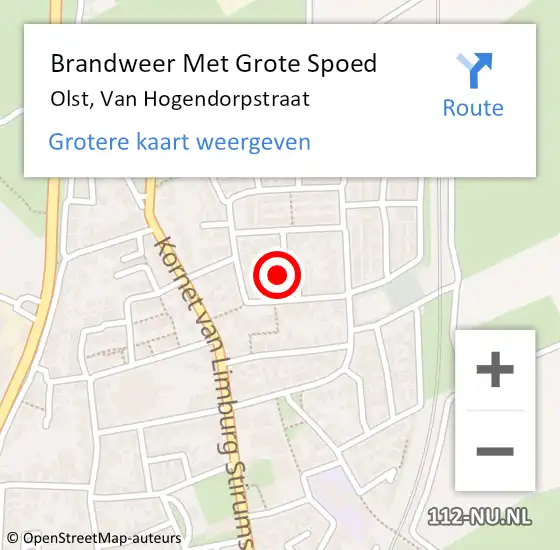 Locatie op kaart van de 112 melding: Brandweer Met Grote Spoed Naar Olst, Van Hogendorpstraat op 14 oktober 2022 19:38