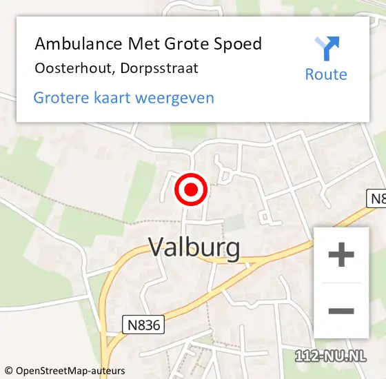 Locatie op kaart van de 112 melding: Ambulance Met Grote Spoed Naar Oosterhout, Dorpsstraat op 14 oktober 2022 19:39