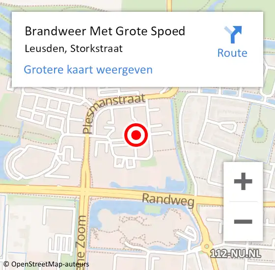 Locatie op kaart van de 112 melding: Brandweer Met Grote Spoed Naar Leusden, Storkstraat op 14 oktober 2022 19:51