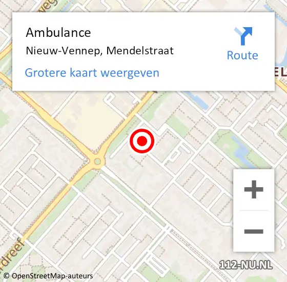 Locatie op kaart van de 112 melding: Ambulance Nieuw-Vennep, Mendelstraat op 14 oktober 2022 20:23