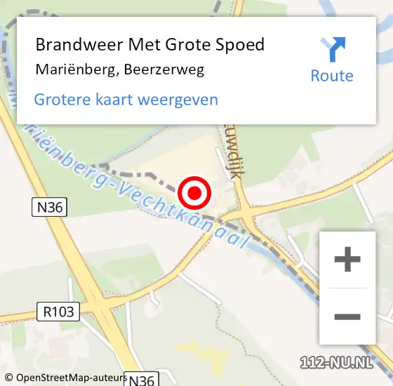 Locatie op kaart van de 112 melding: Brandweer Met Grote Spoed Naar Mariënberg, Beerzerweg op 14 oktober 2022 20:41