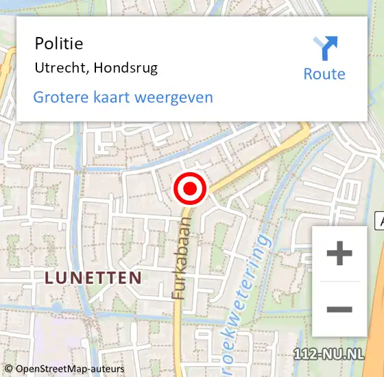 Locatie op kaart van de 112 melding: Politie Utrecht, Hondsrug op 14 oktober 2022 20:42