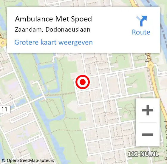 Locatie op kaart van de 112 melding: Ambulance Met Spoed Naar Zaandam, Dodonaeuslaan op 14 oktober 2022 20:44