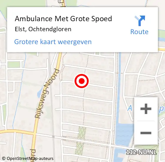 Locatie op kaart van de 112 melding: Ambulance Met Grote Spoed Naar Elst, Ochtendgloren op 14 oktober 2022 20:45