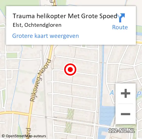 Locatie op kaart van de 112 melding: Trauma helikopter Met Grote Spoed Naar Elst, Ochtendgloren op 14 oktober 2022 20:47
