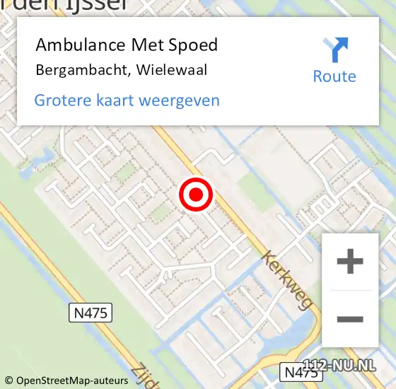 Locatie op kaart van de 112 melding: Ambulance Met Spoed Naar Bergambacht, Wielewaal op 14 oktober 2022 20:55