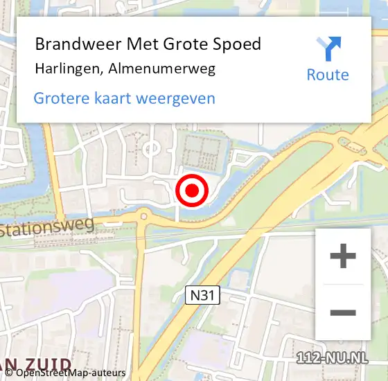 Locatie op kaart van de 112 melding: Brandweer Met Grote Spoed Naar Harlingen, Almenumerweg op 14 oktober 2022 21:15