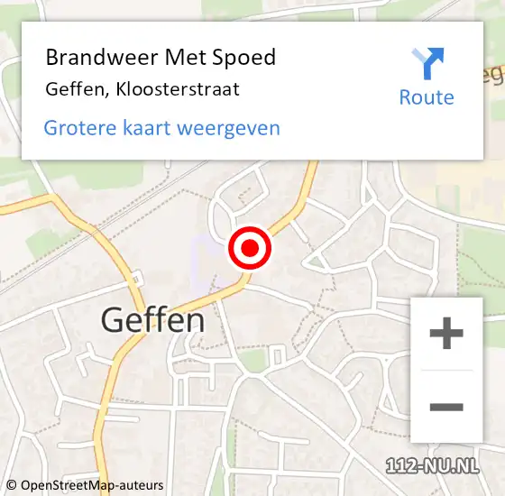 Locatie op kaart van de 112 melding: Brandweer Met Spoed Naar Geffen, Kloosterstraat op 14 oktober 2022 21:17
