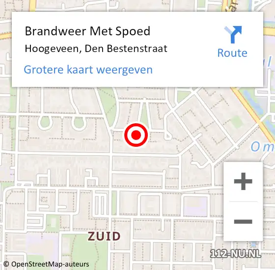 Locatie op kaart van de 112 melding: Brandweer Met Spoed Naar Hoogeveen, Den Bestenstraat op 14 oktober 2022 21:39