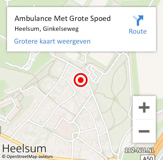 Locatie op kaart van de 112 melding: Ambulance Met Grote Spoed Naar Heelsum, Ginkelseweg op 14 oktober 2022 21:49