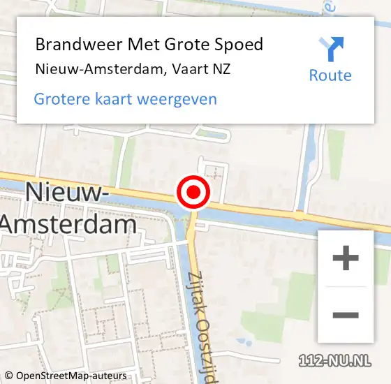 Locatie op kaart van de 112 melding: Brandweer Met Grote Spoed Naar Nieuw-Amsterdam, Vaart NZ op 14 oktober 2022 22:02