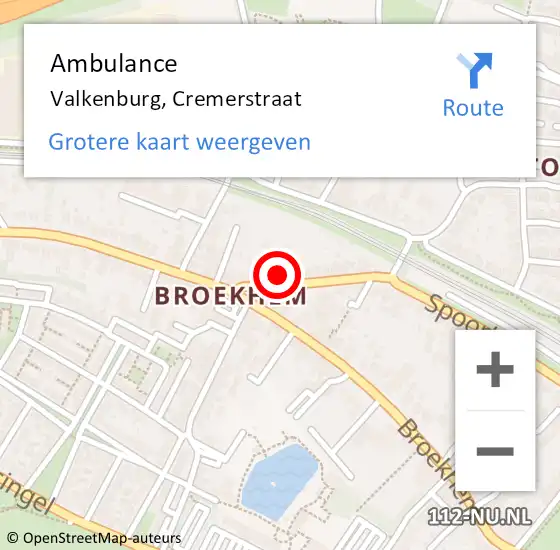 Locatie op kaart van de 112 melding: Ambulance Valkenburg, Cremerstraat op 1 augustus 2014 14:42