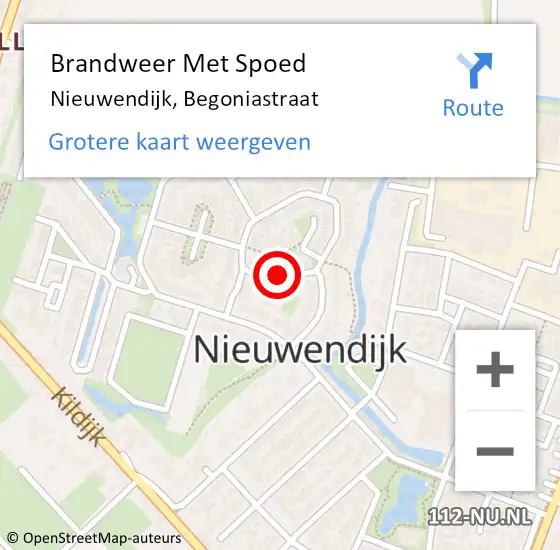 Locatie op kaart van de 112 melding: Brandweer Met Spoed Naar Nieuwendijk, Begoniastraat op 14 oktober 2022 22:20