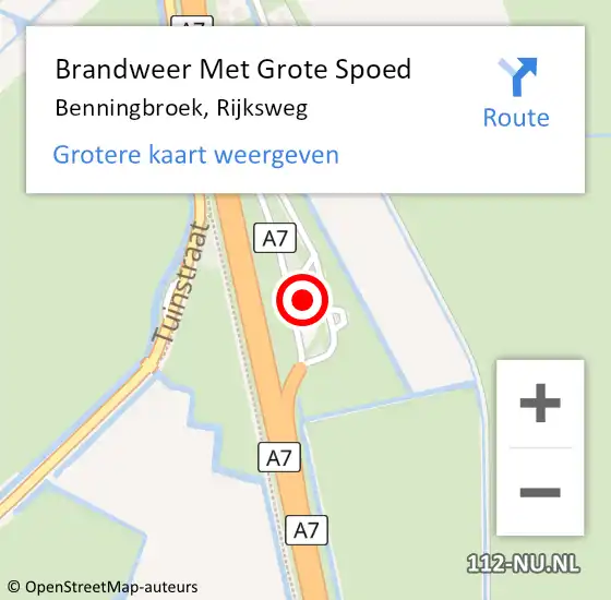 Locatie op kaart van de 112 melding: Brandweer Met Grote Spoed Naar Benningbroek, Rijksweg op 14 oktober 2022 22:24